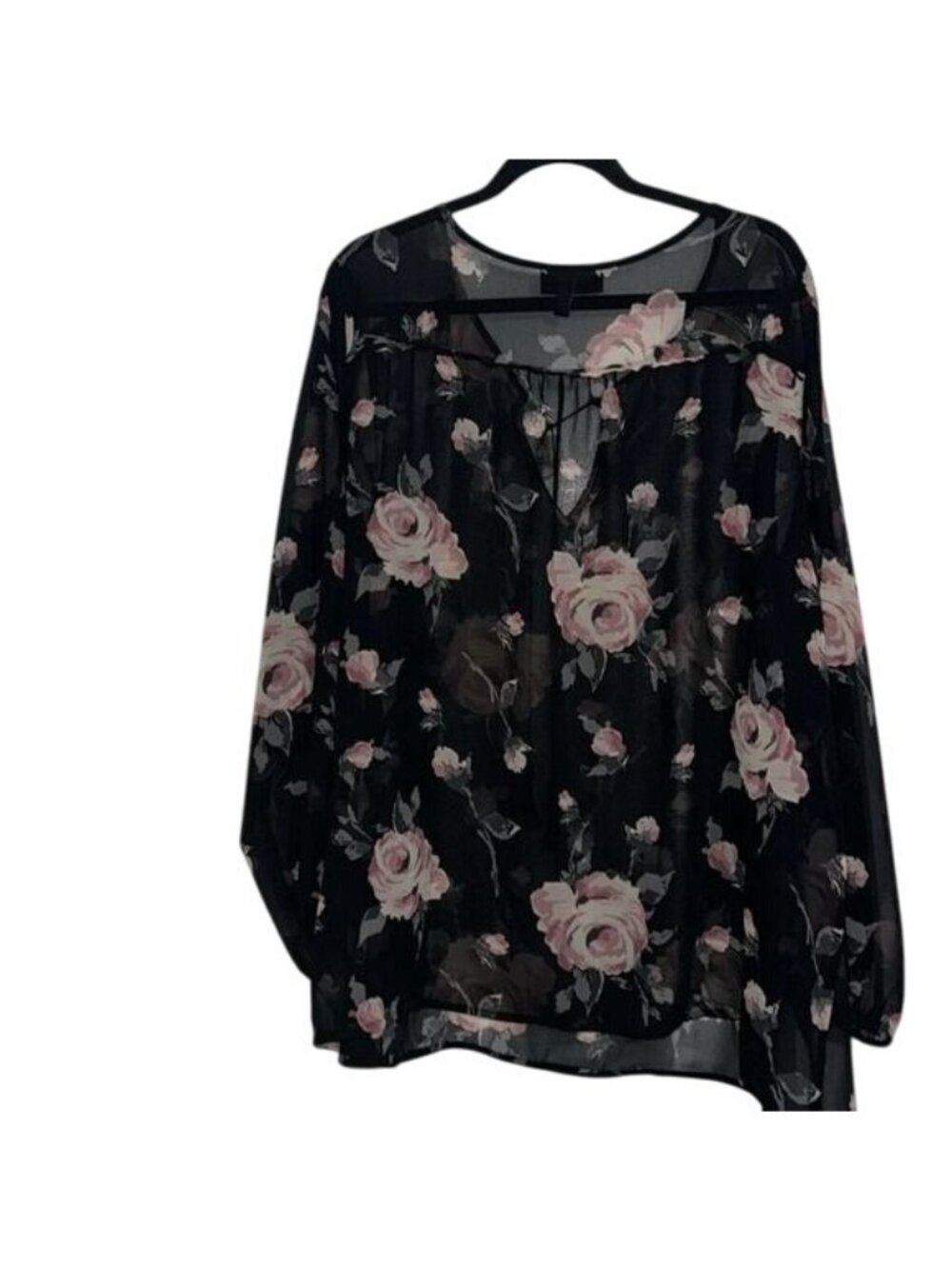 Lane Bryant Sheer Floral Long Sleeve Blouse Size 22/24 Black & Pink Roses Womens - Picture 6 of 7